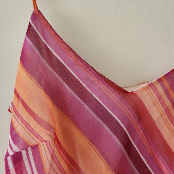 Vintage Y2K Charlotte Russe Striped Colorful Sunset Ruffle Midi Dress Medium - Picture 5 of 7